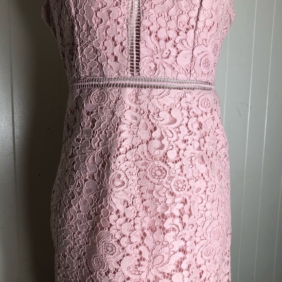 Bardot Midi Dress Sheath Lace Sleeveless Slit Light Pink 8 - Picture 11 of 16